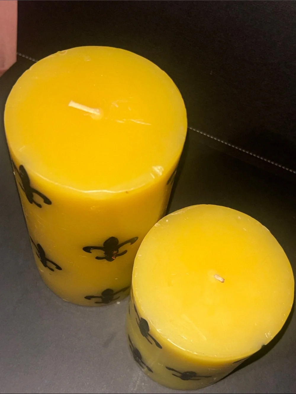 Fleur de Lis pillar candles set (2) yellow French quarter southern style